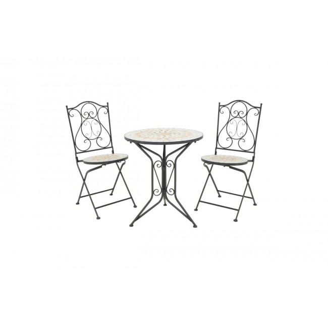 Τραπεζαρία 3τμχ "SELLIS" από μέταλλο με μωσαϊκό ψηφιδωτό Φ60x70