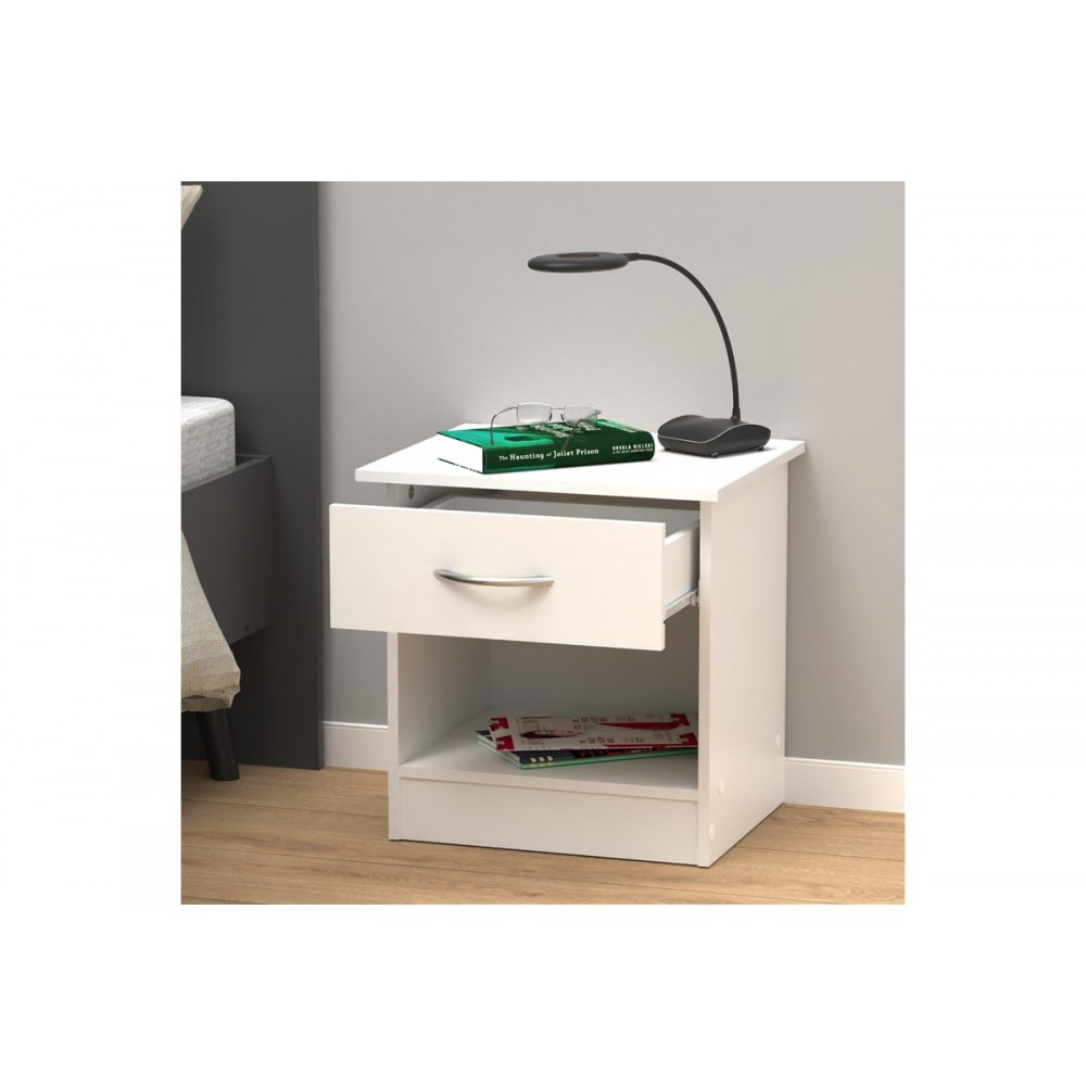 Κομοδίνο "KONA" σε χρώμα λευκό 40x34x42