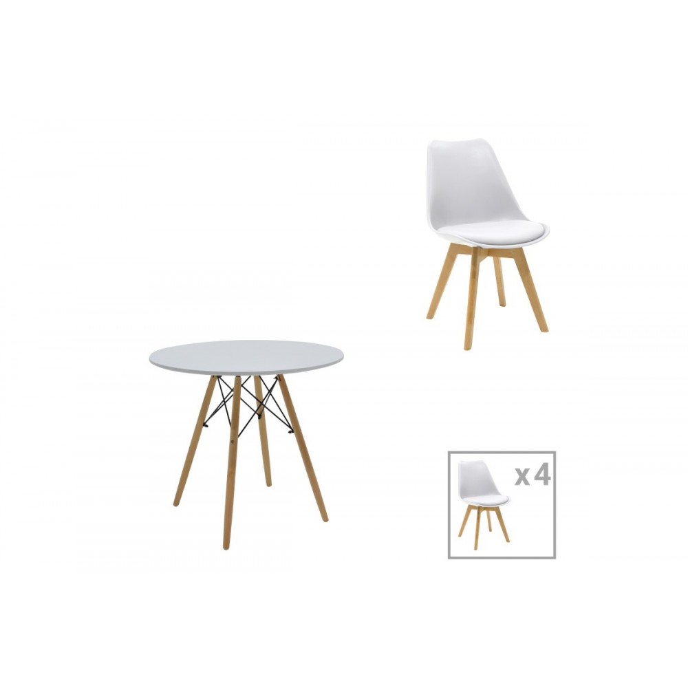 Τραπεζαρία 5τμχ "JULITA-GASTON" από mdf/ξύλο σε χρώμα λευκό/φυσικό Φ80x73