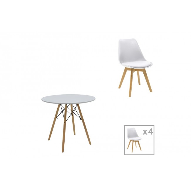 Τραπεζαρία 5τμχ "JULITA-GASTON" από mdf/ξύλο σε χρώμα λευκό/φυσικό Φ80x73