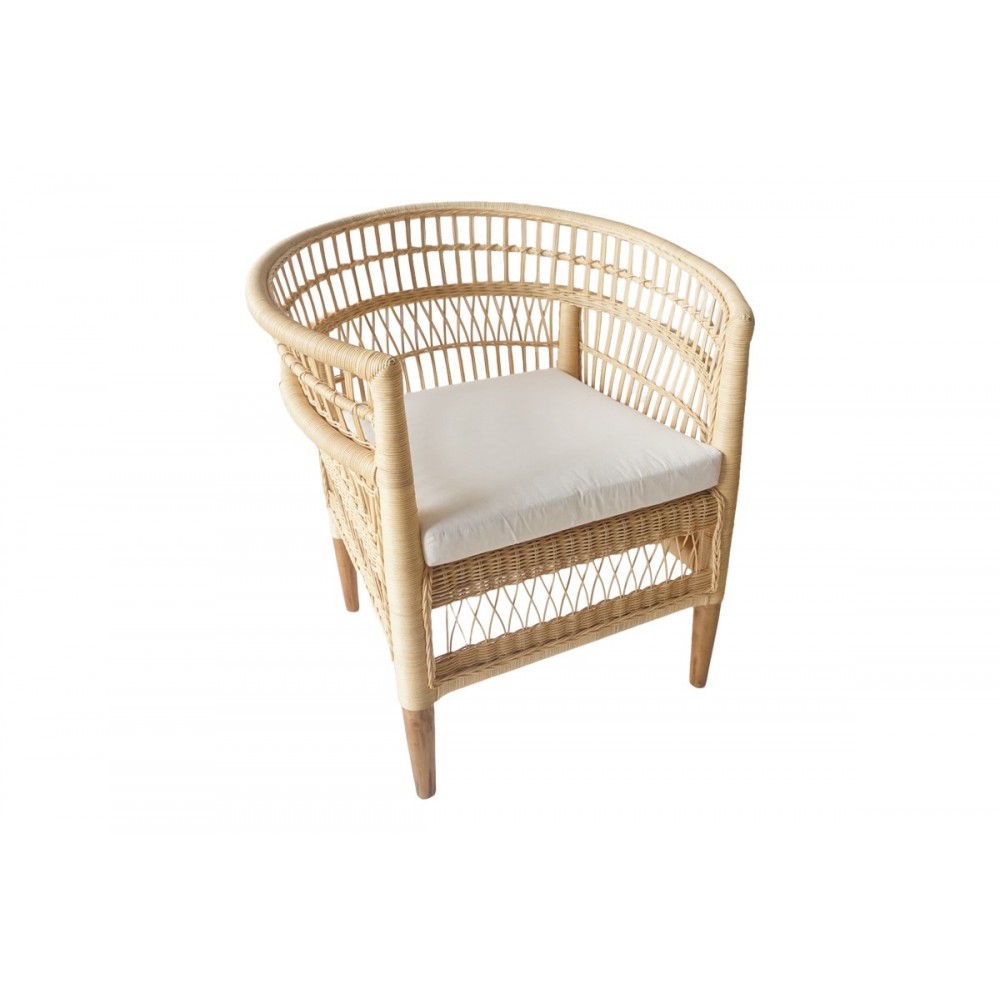 Πολυθρόνα "NECORIAN" από ξύλο/pe rattan σε χρώμα φυσικό/λευκό 80x70x87