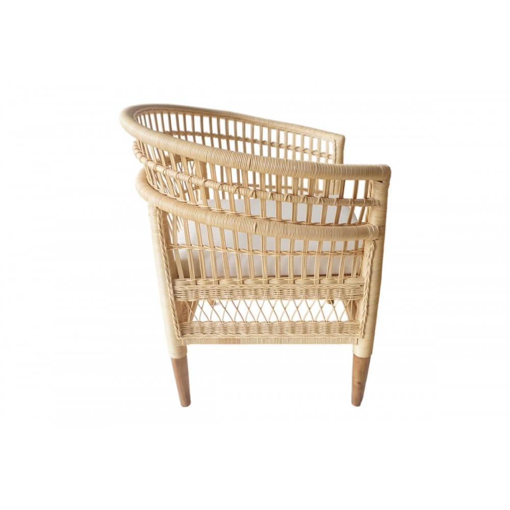 Πολυθρόνα "NECORIAN" από ξύλο/pe rattan σε χρώμα φυσικό/λευκό 80x70x87