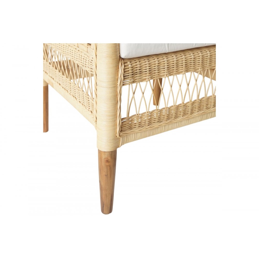 Πολυθρόνα "NECORIAN" από ξύλο/pe rattan σε χρώμα φυσικό/λευκό 80x70x87