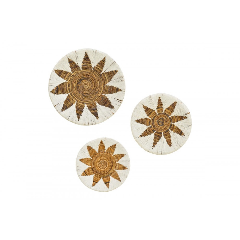 Διακοσμητικό τοίχου 3τμχ "CIRCY" από ψάθα σε χρώμα λευκό/μπεζ Φ50x2