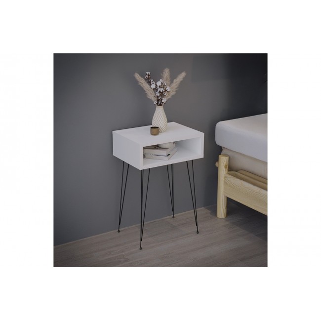 Κομοδίνο "NAIDA" σε χρώμα λευκό/μαύρο 40x30x59