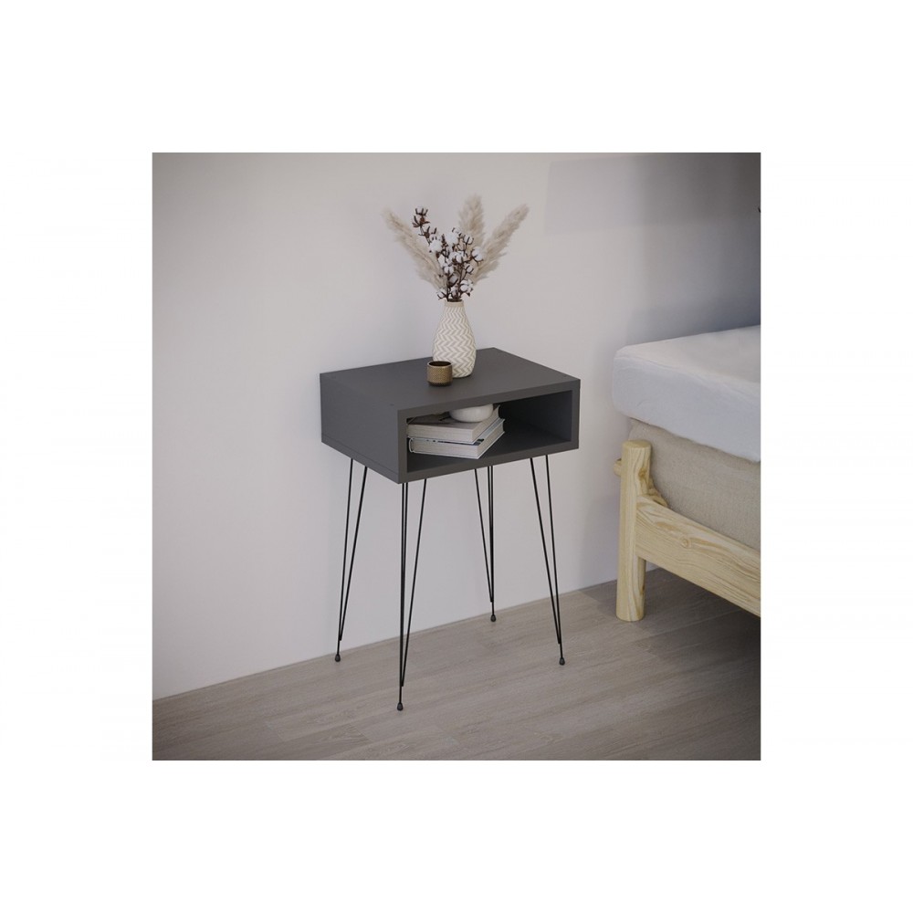 Κομοδίνο "NAIDA" σε χρώμα ανθρακί/μαύρο 40x30x59