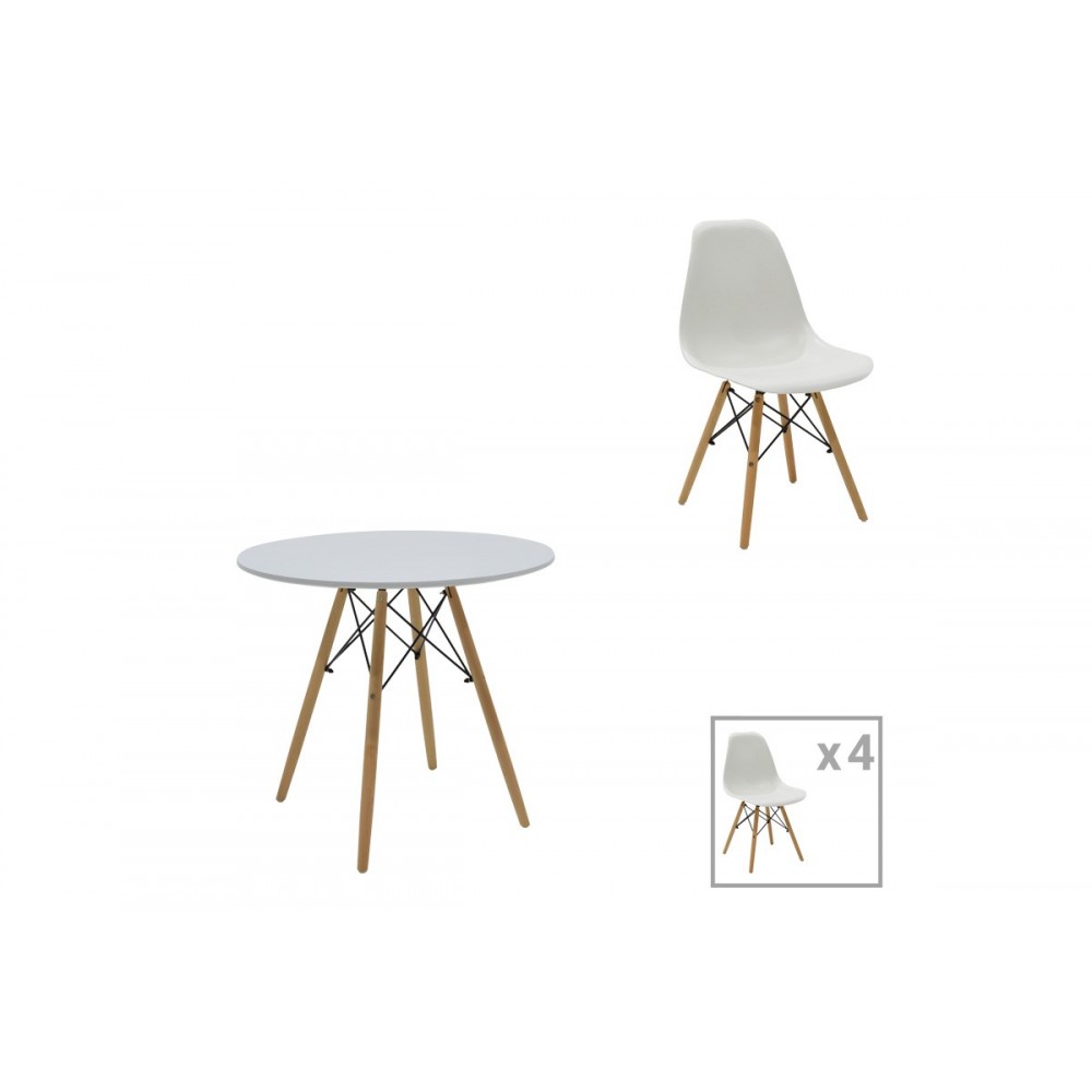 Τραπεζαρία 5τμχ "JULITA" από mdf/ξύλο σε χρώμα λευκό/φυσικό Φ80x73