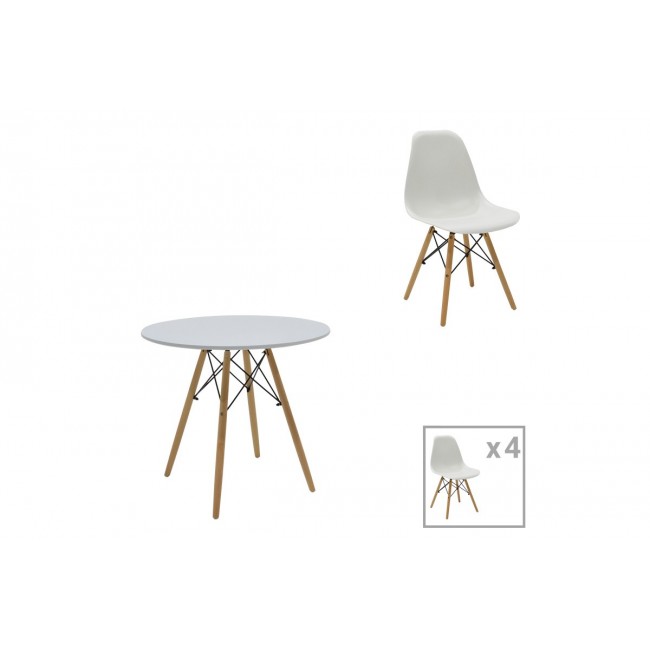 Τραπεζαρία 5τμχ "JULITA" από mdf/ξύλο σε χρώμα λευκό/φυσικό Φ80x73