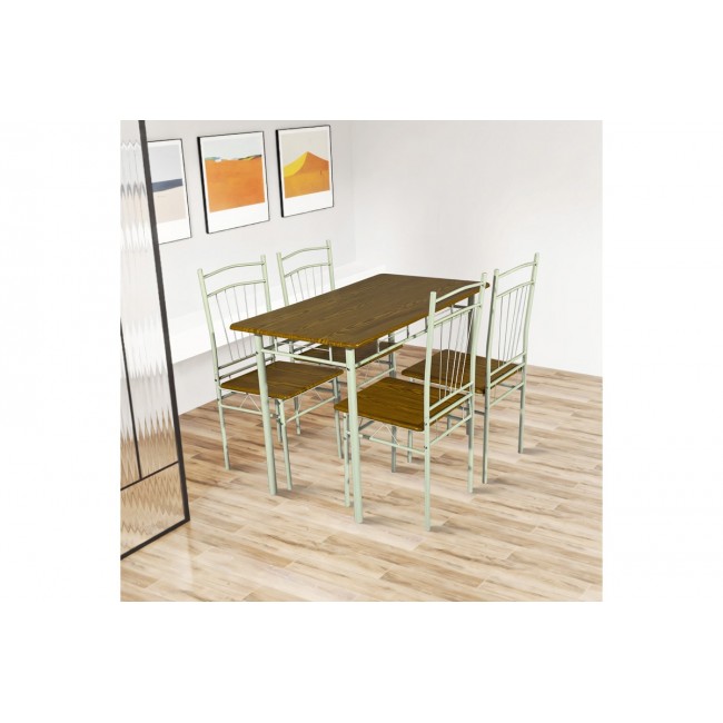 Τραπεζαρία 5τμχ "ROZA II" από mdf/μέταλλο σε χρώμα φυσικό/λευκό 110x60x74