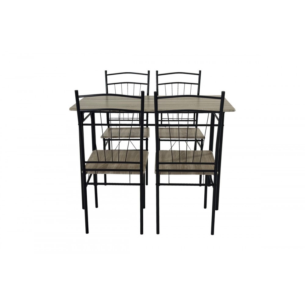 Τραπεζαρία 5τμχ "REFORIA" από mdf/μέταλλο σε χρώμα γκρι/μαύρο 110x60x74