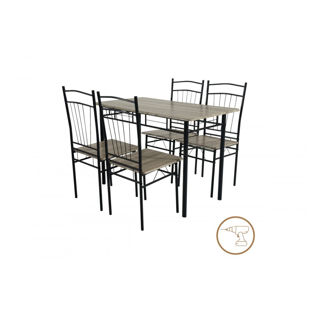 Τραπεζαρία 5τμχ "REFORIA" από mdf/μέταλλο σε χρώμα γκρι/μαύρο 110x60x74