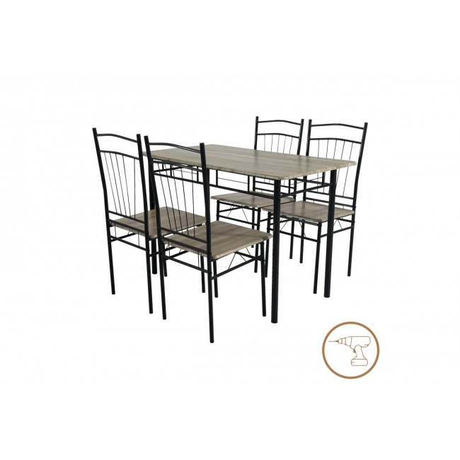 Τραπεζαρία 5τμχ "REFORIA" από mdf/μέταλλο σε χρώμα γκρι/μαύρο 110x60x74