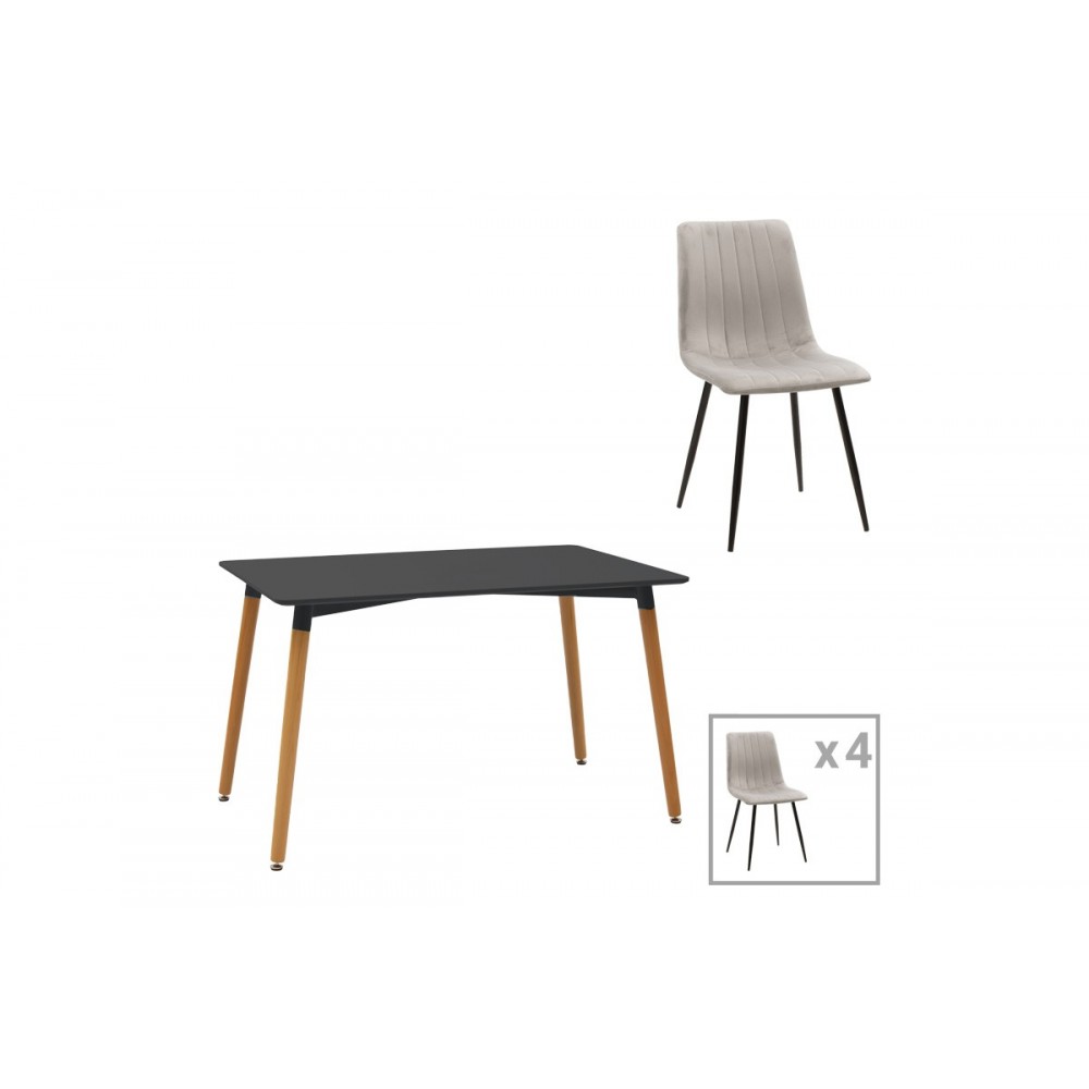 Τραπεζαρία 5τμχ "NATALI-NOOR" από mdf σε χρώμα μαύρο/φυσικό 120x80x76