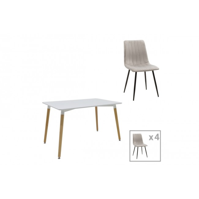 Τραπεζαρία 5τμχ "NATALI-NOOR" από mdf σε χρώμα λευκό/φυσικό 120x80x76