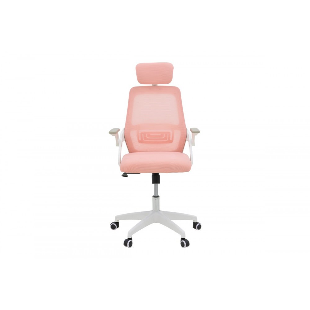 Καρέκλα γραφείου "PEJA" από mesh ύφασμα σε χρώμα ροζ/λευκό 58x60x107-117