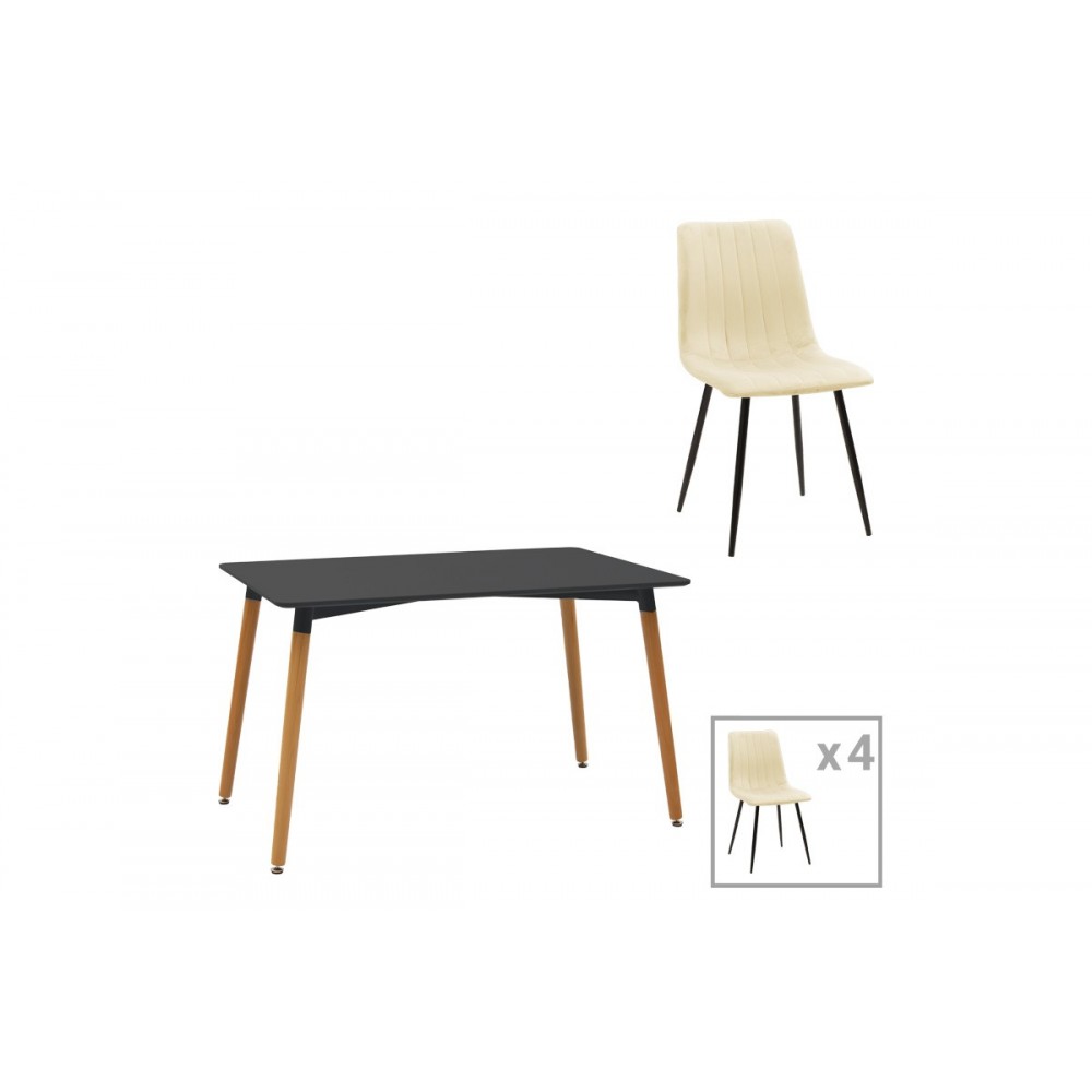 Τραπεζαρία 5τμχ "NATALI-NOOR" από mdf σε χρώμα μαύρο/φυσικό 120x80x76