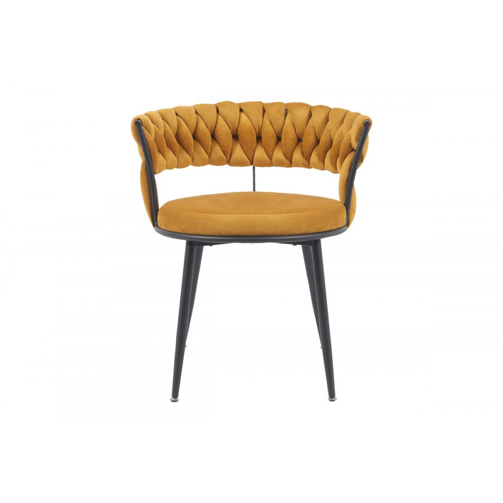 Πολυθρόνα "ALKIA" από βελούδο/μέταλλο σε χρώμα κίτρινο/μαύρο 60x57x68
