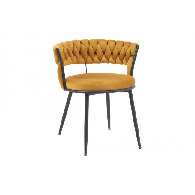 Πολυθρόνα "ALKIA" από βελούδο/μέταλλο σε χρώμα κίτρινο/μαύρο 60x57x68