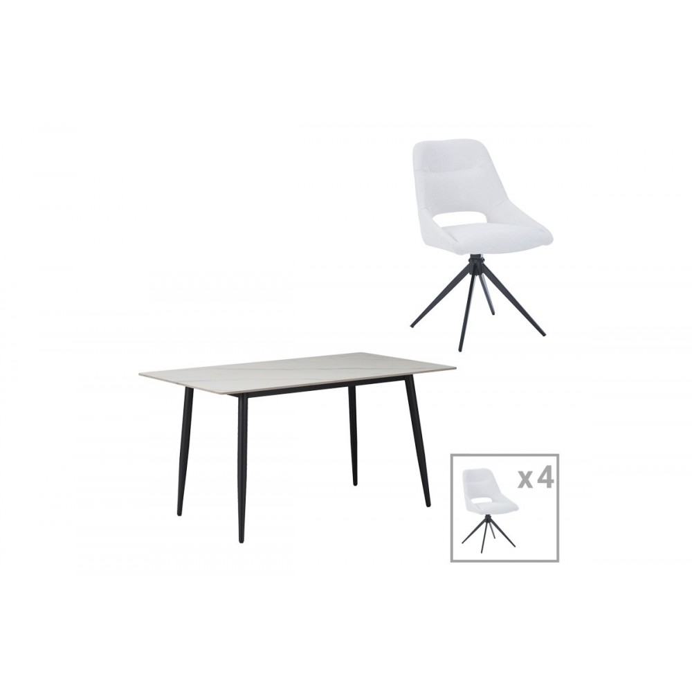 Τραπεζαρία 5τμχ "GUSTAS-LUCIANO I" από sintered stone/μέταλλο σε χρώμα λευκό μαμάρου/μαύρο 120x60x75