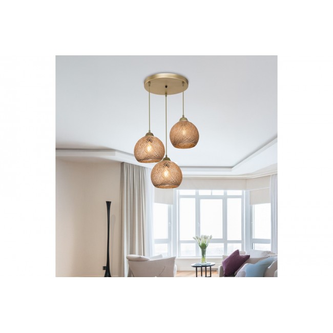 Φωτιστικό τρίφωτο "PWL-1121" σε χρώμα μπεζ/χρυσό Φ40x80