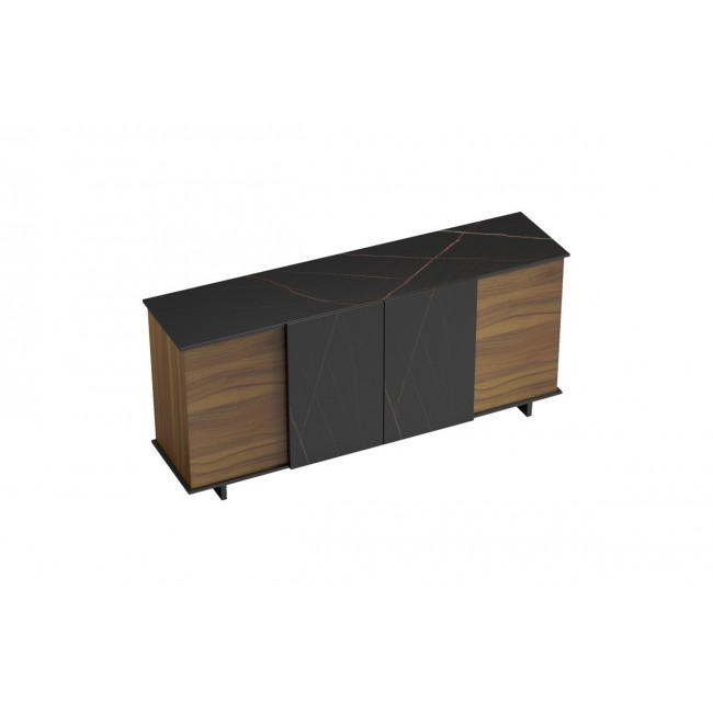 Μπουφές "ZAFORE" σε χρώμα καρυδί/μαύρο μαρμάρου 180x45x80