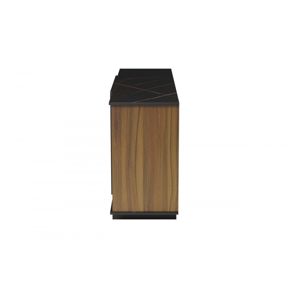 Μπουφές "ZAFORE" σε χρώμα καρυδί/μαύρο μαρμάρου 180x45x80