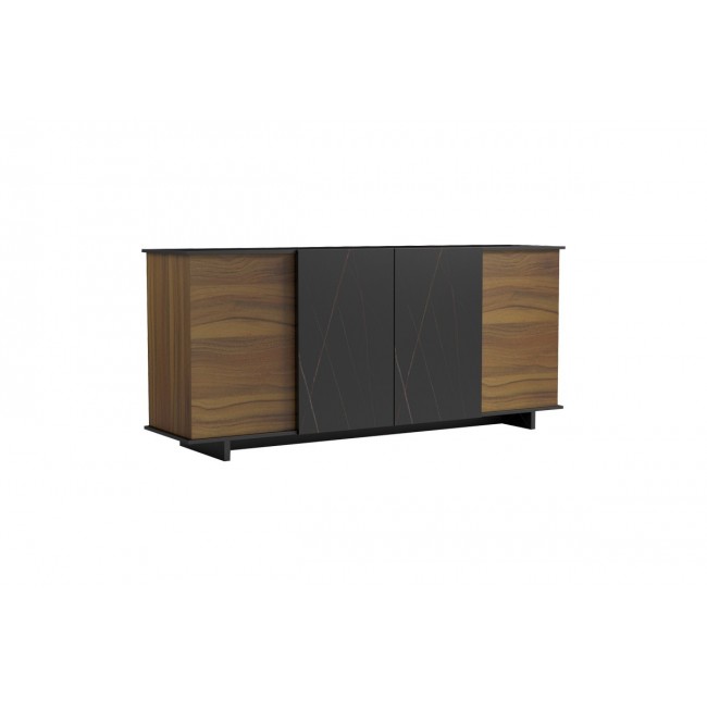 Μπουφές "ZAFORE" σε χρώμα καρυδί/μαύρο μαρμάρου 180x45x80