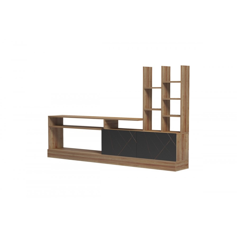 Σύνθετο σαλονιού "SERUNO" σε χρώμα oak/μαύρο μαρμάρου 170x25x100