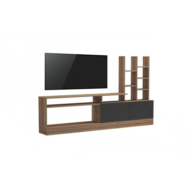 Σύνθετο σαλονιού "SERUNO" σε χρώμα oak/μαύρο μαρμάρου 170x25x100