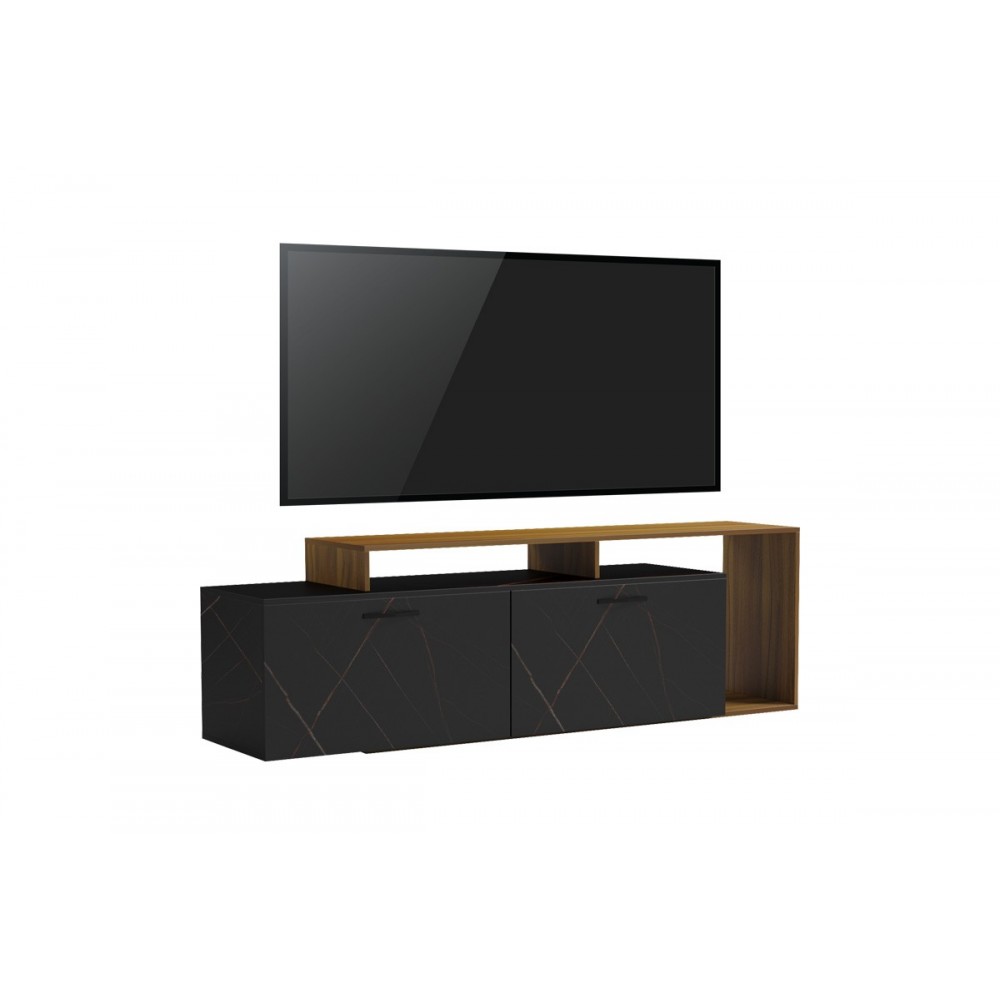 Έπιπλο τηλεόρασης "TOBLER" σε χρώμα καρυδί/μαύρο μαρμάρου 170x40x53