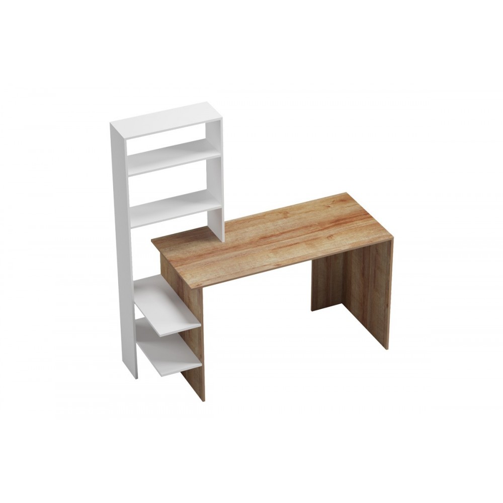 Γραφείο εργασίας "BIVORO" με ραφιέρα σε χρώμα oak/λευκό 146x55x129