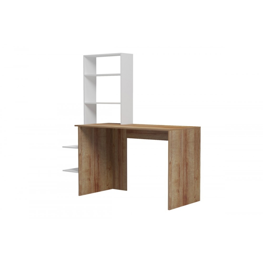 Γραφείο εργασίας "BIVORO" με ραφιέρα σε χρώμα oak/λευκό 146x55x129