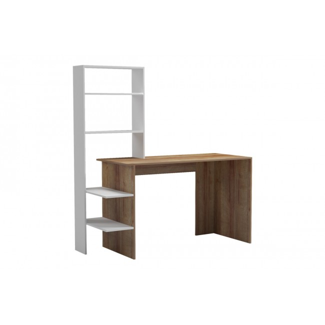 Γραφείο εργασίας "BIVORO" με ραφιέρα σε χρώμα oak/λευκό 146x55x129