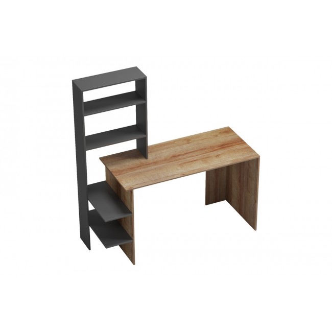 Γραφείο εργασίας "BIVORO" με ραφιέρα σε χρώμα oak/γκρι 146x55x129