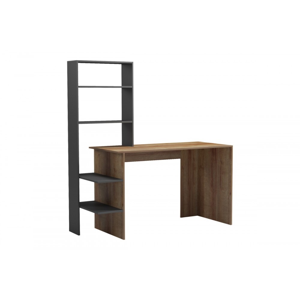 Γραφείο εργασίας "BIVORO" με ραφιέρα σε χρώμα oak/γκρι 146x55x129