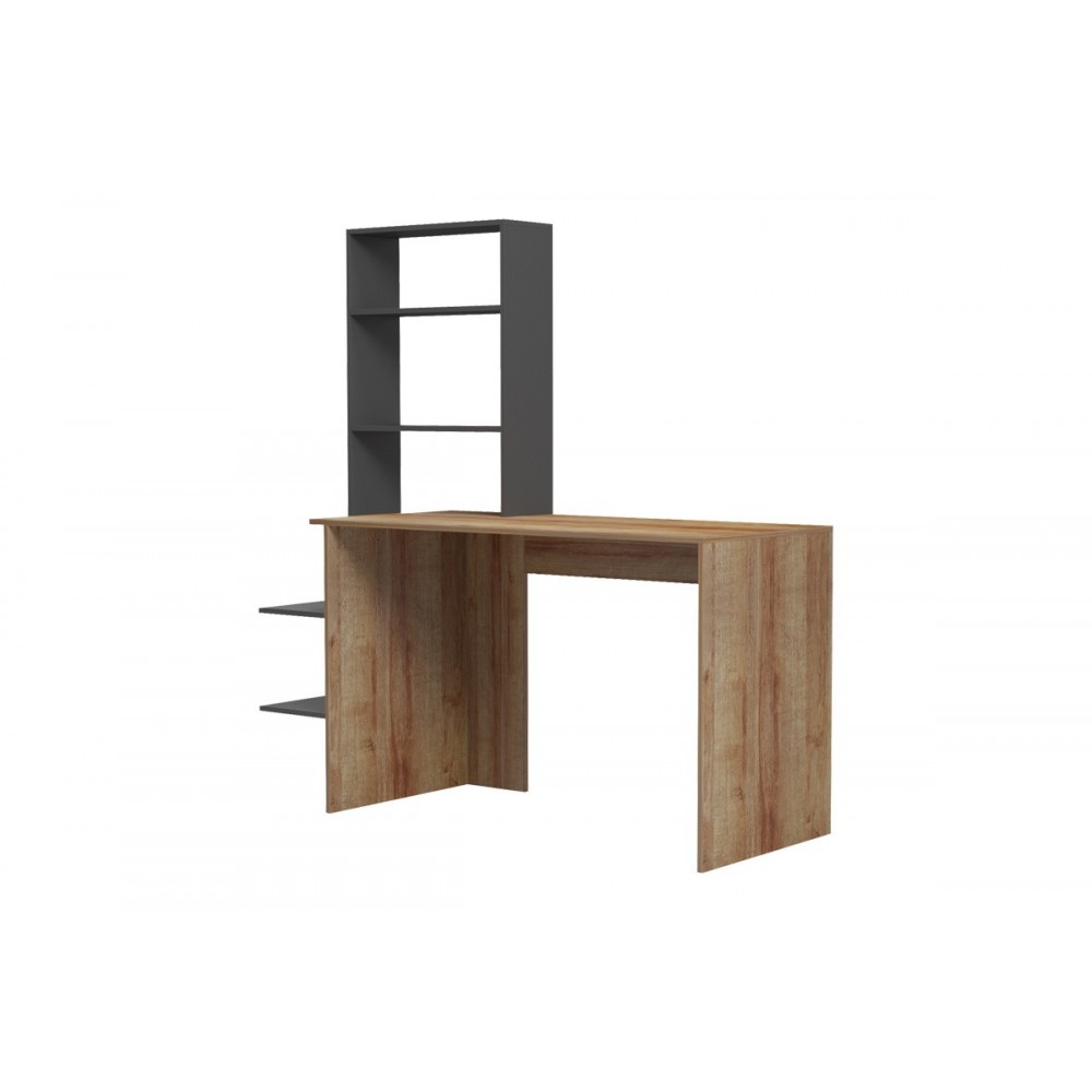 Γραφείο εργασίας "BIVORO" με ραφιέρα σε χρώμα oak/γκρι 146x55x129