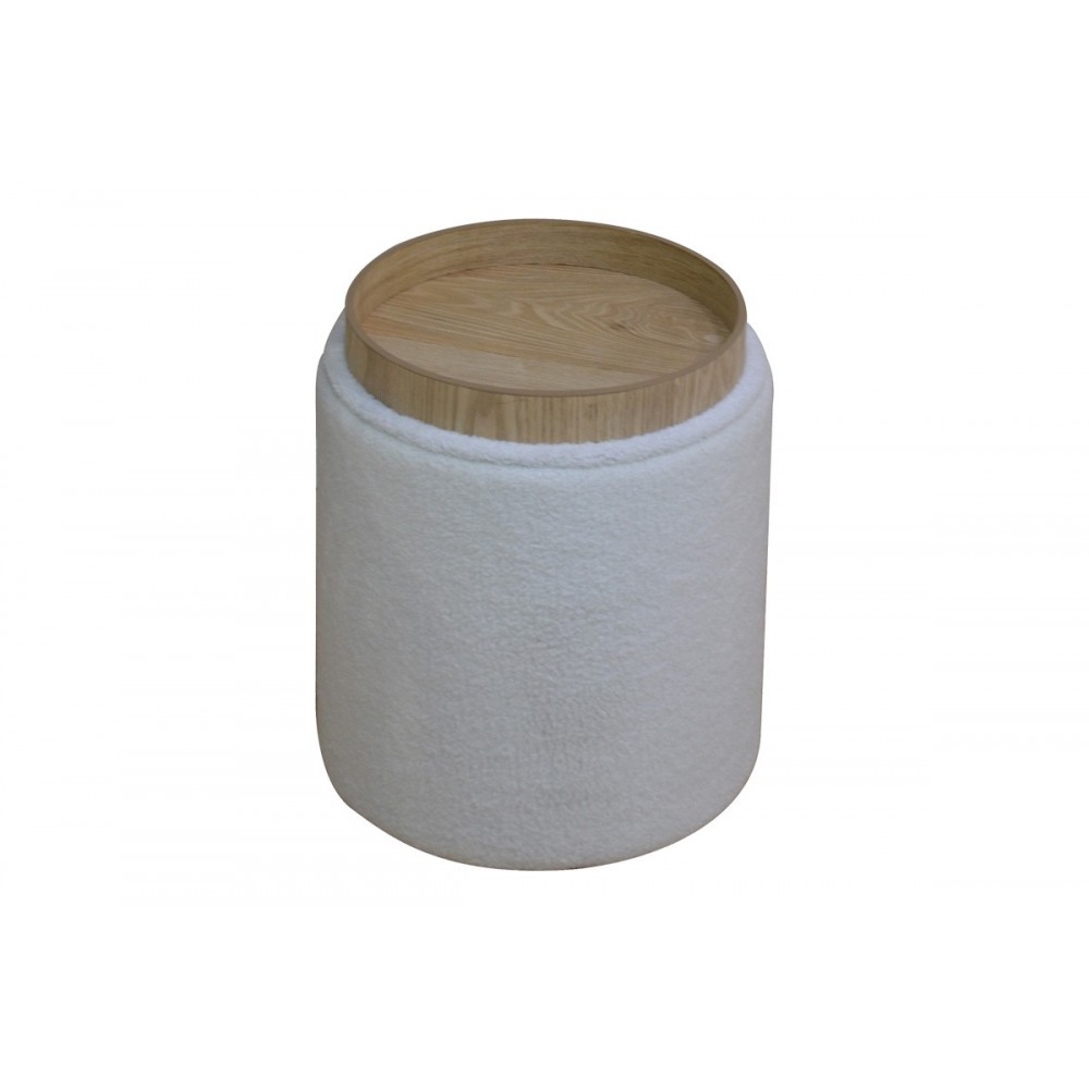 Σκαμπό-μπαούλο "BATUR" από μπουκλέ ύφασμα σε χρώμα λευκό Φ34x38