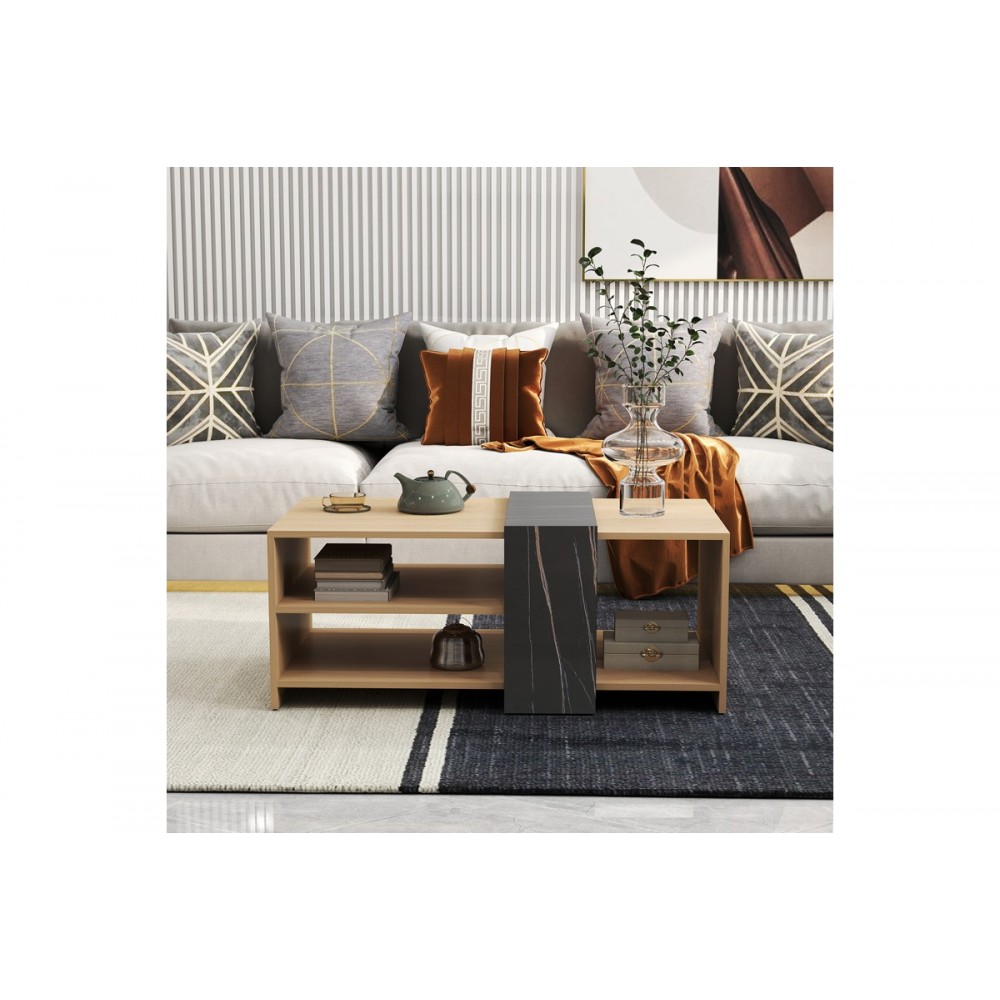 Τραπέζι σαλονιού "COZETO" σε χρώμα φυσικό/μαύρο μαρμάρου 100x53x41.5