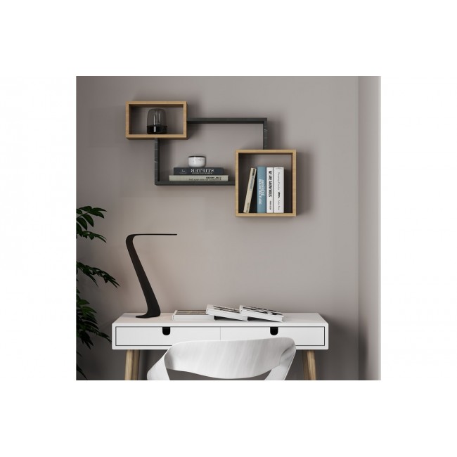 Ράφι τοίχου "BELDRA" σε χρώμα φυσικό/μαύρο μαρμάρου 84x15x57.8