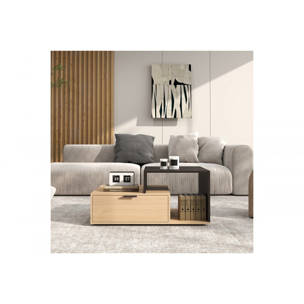 Τραπέζι σαλονιού "VOPLE" σε χρώμα φυσικό/ανθρακί 90x50x40