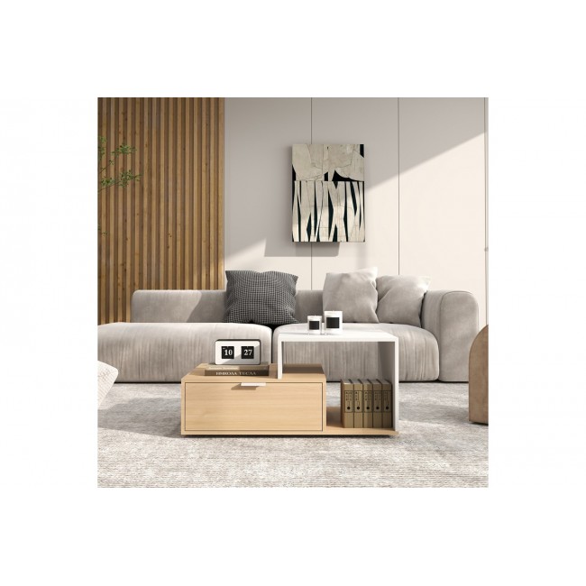 Τραπέζι σαλονιού "VOPLE" σε χρώμα φυσικό/λευκό 90x50x40