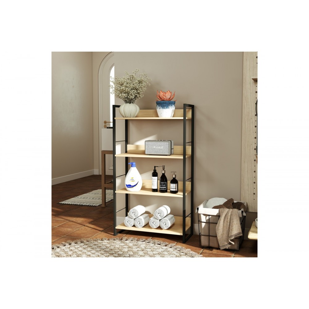 Βιβλιοθήκη "DORFIE" από μέταλλο σε χρώμα φυσικό/μαύρο 70x30x124.5