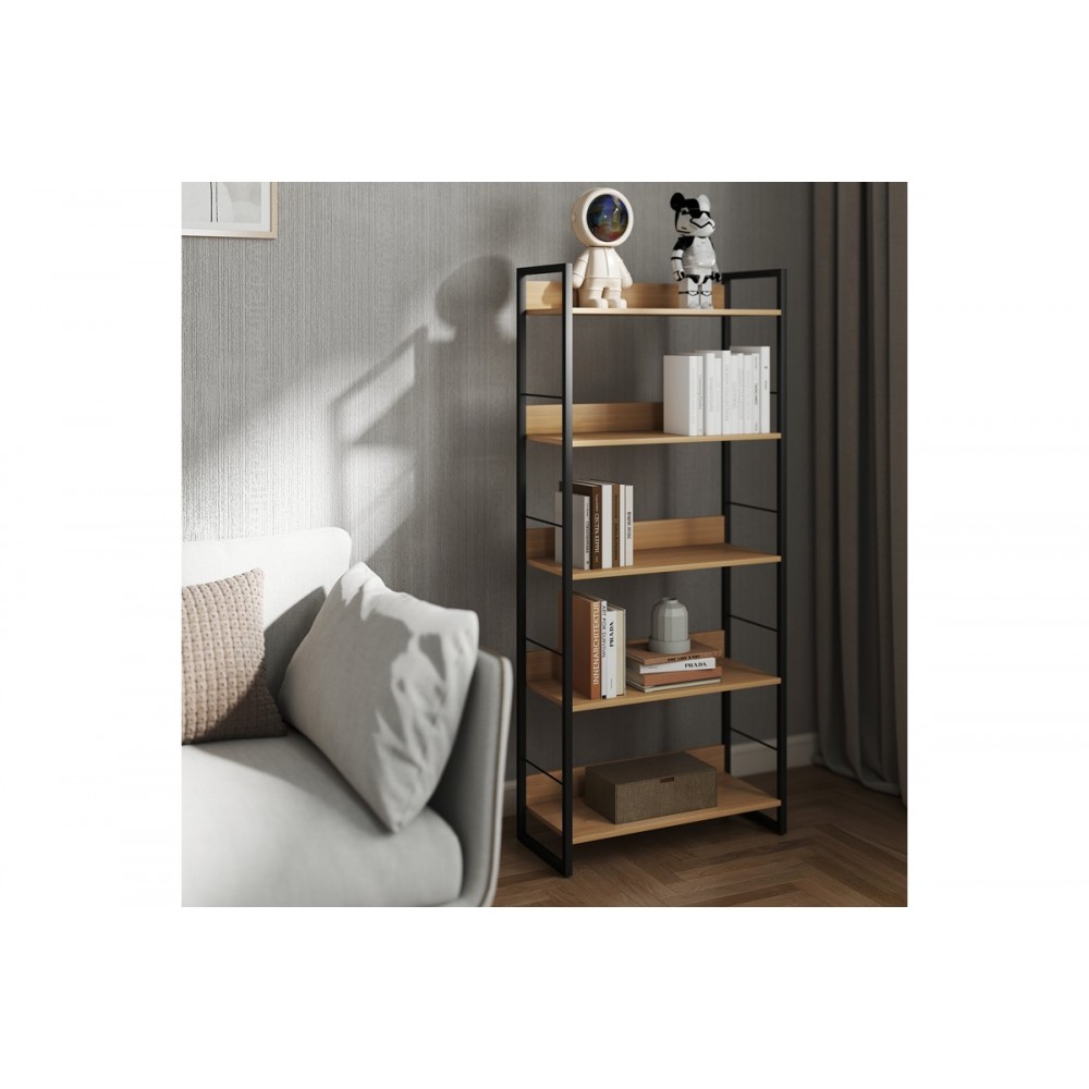 Βιβλιοθήκη "DORFIE" από μέταλλο σε χρώμα φυσικό/μαύρο 70x30x159