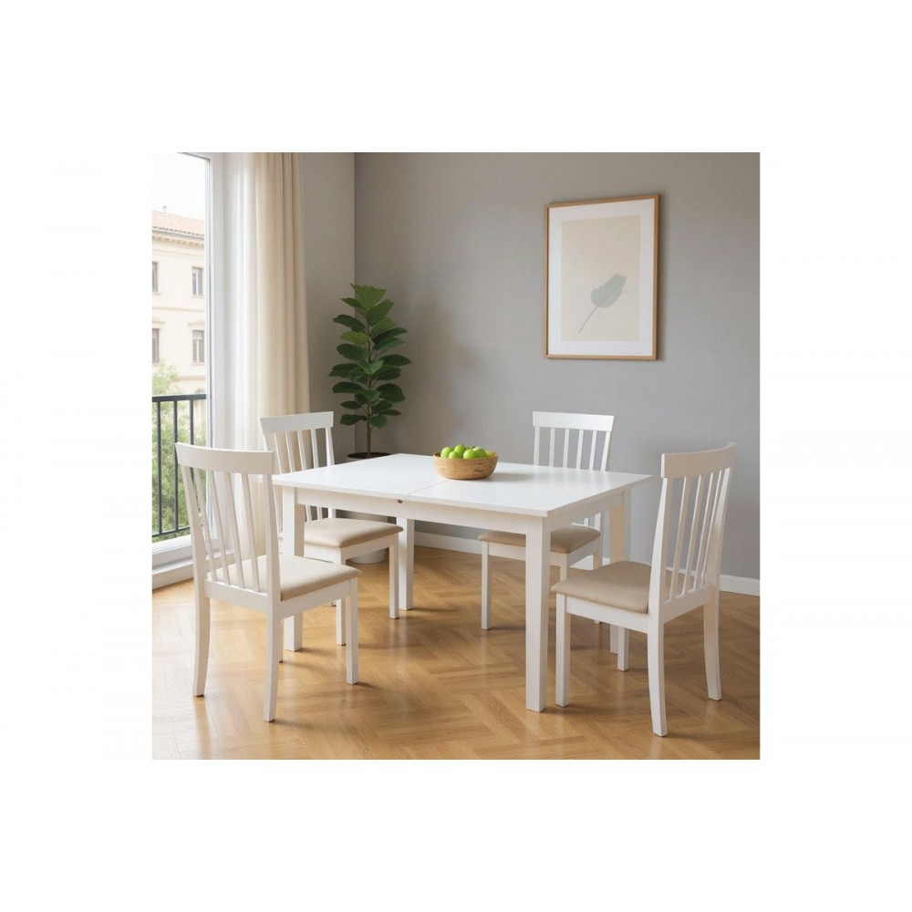 Tραπεζαρία επεκτεινόμενη 5τμχ "MABOR-HOUSTON" από ξύλο σε χρώμα λευκό 120-150x80x73.8