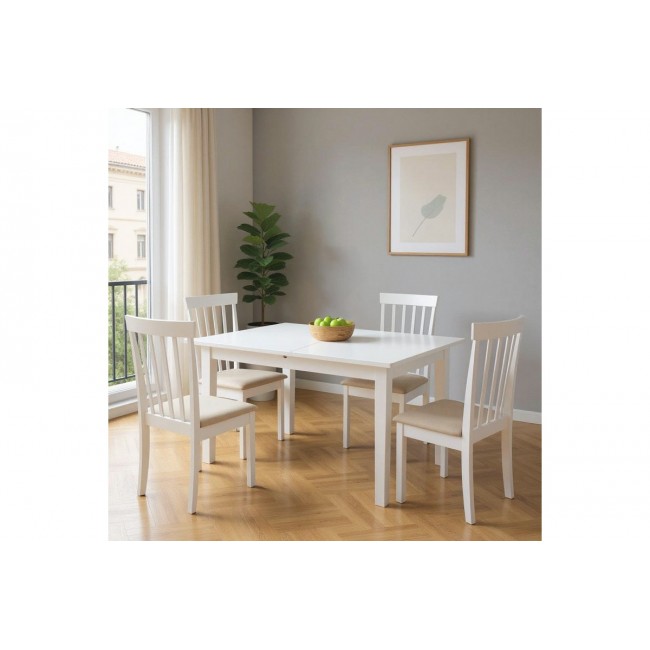 Tραπεζαρία επεκτεινόμενη 5τμχ "MABOR-HOUSTON" από ξύλο σε χρώμα λευκό 120-150x80x73.8