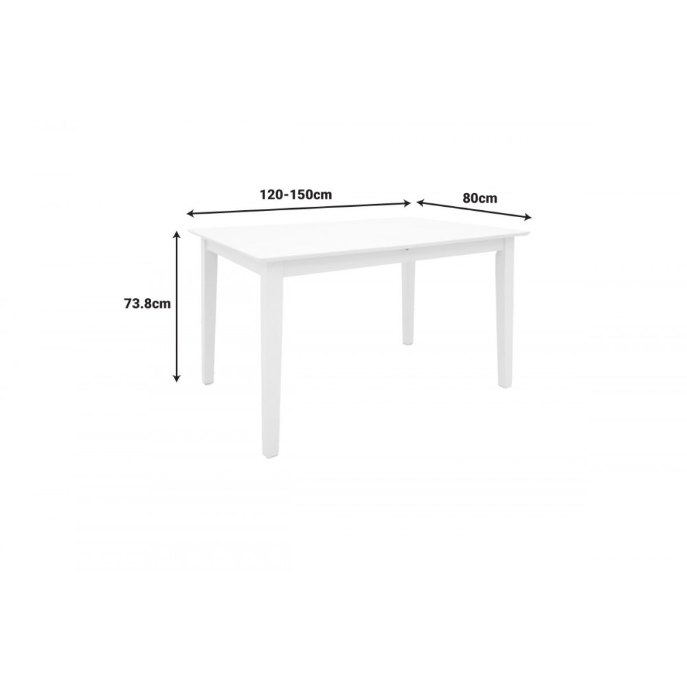 Tραπεζαρία επεκτεινόμενη 5τμχ "MABOR-HOUSTON" από ξύλο σε χρώμα λευκό 120-150x80x73.8