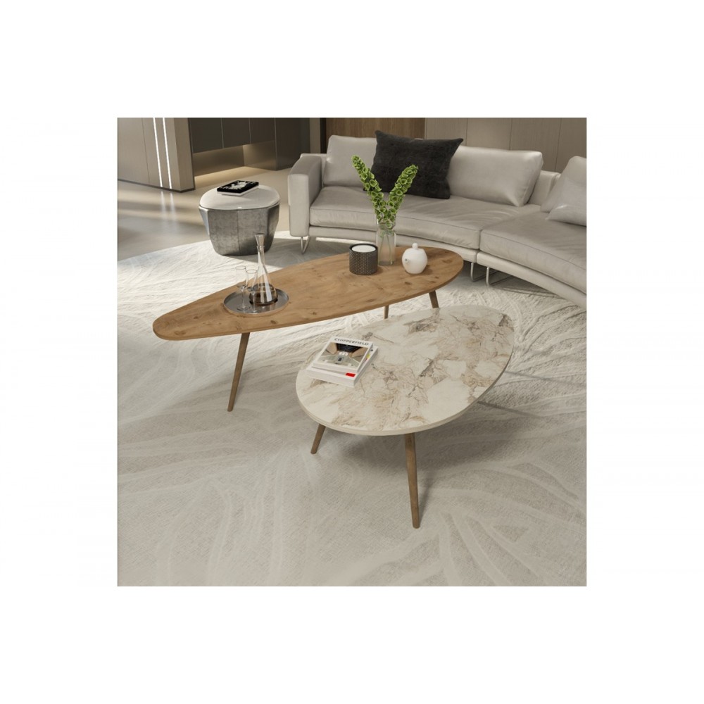 Τραπέζι σαλονιού 2τμχ "MONTY" σε χρώμα φυσικό/μπεζ μαρμάρου 116x46x46