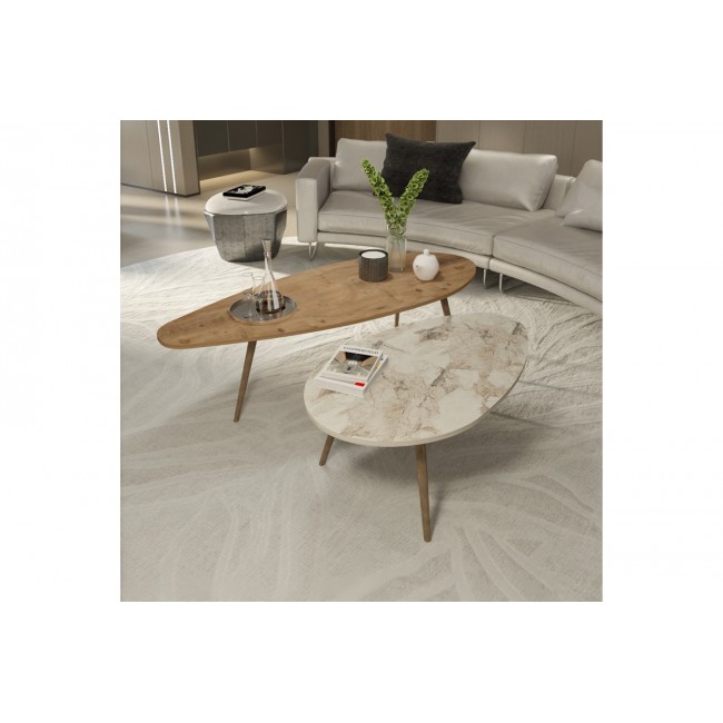 Τραπέζι σαλονιού 2τμχ "MONTY" σε χρώμα φυσικό/μπεζ μαρμάρου 116x46x46