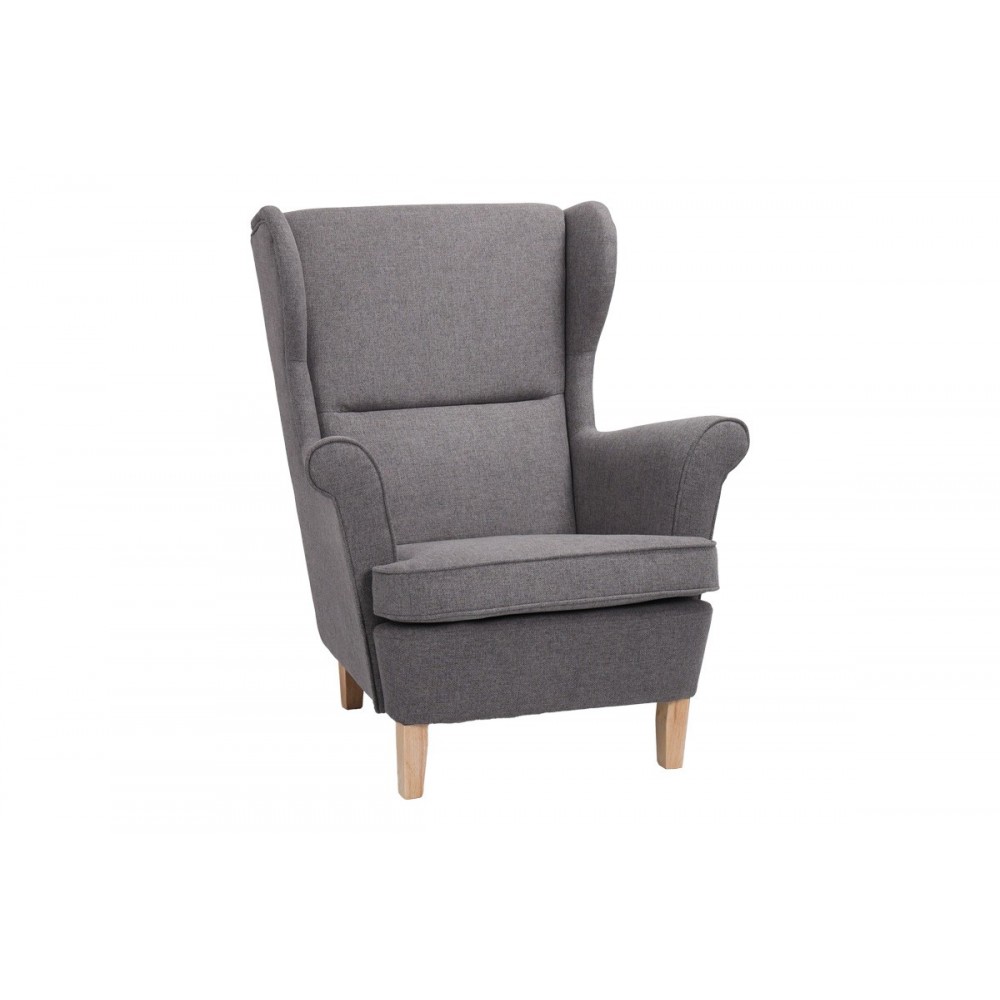 Πολυθρόνα-μπερζέρα "MALEI" από ύφασμα/ξύλο σε χρώμα γκρι/φυσικό 85x93x100