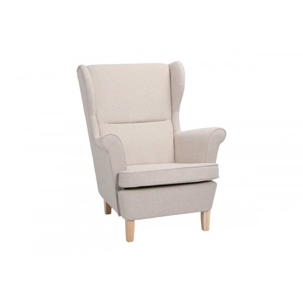 Πολυθρόνα-μπερζέρα "MALEI" από ύφασμα/ξύλο σε χρώμα κρεμ/φυσικό 85x93x100